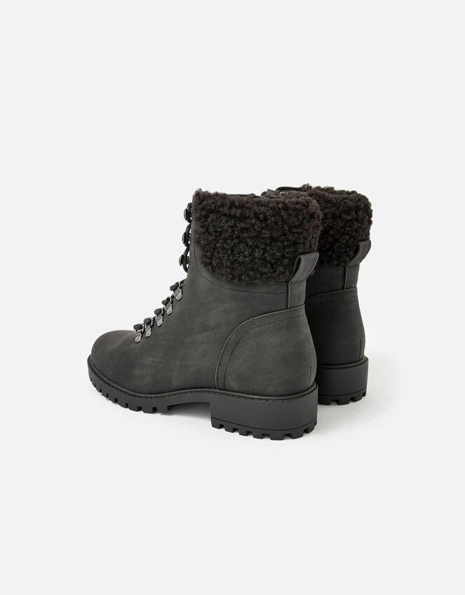 Borg Trim Biker Boots, Black (BLACK), large