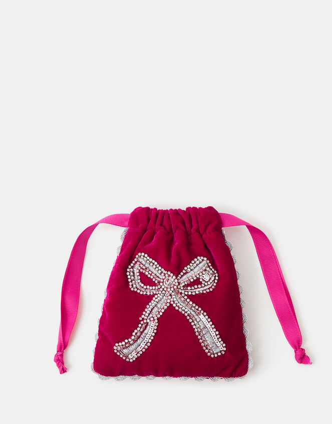 Embellished Bow Drawstring Bag, , large