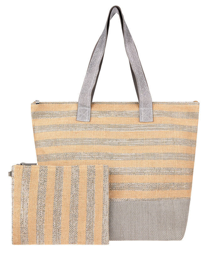 Glitter Stripe Tote Bag with Matching Pouch., , large