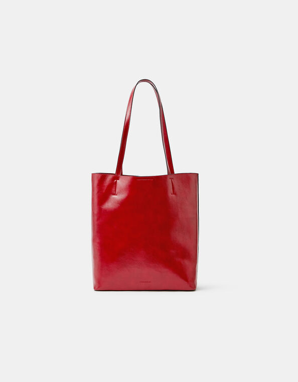 Faux Leather Tote Bag, Red (RED), large