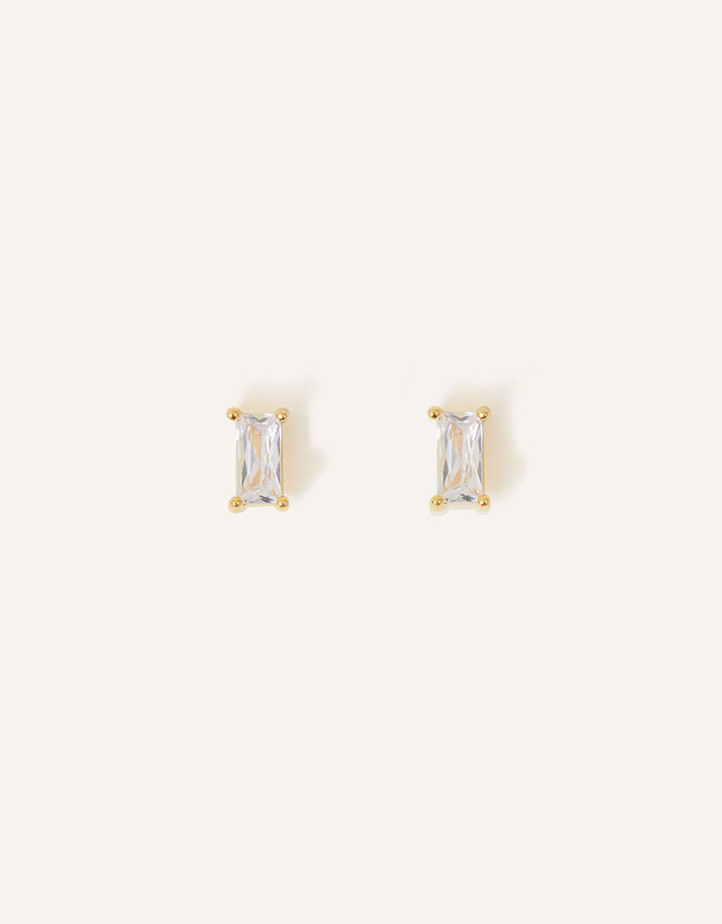 14ct Gold-Plated Sparkle Baguette Studs, , large