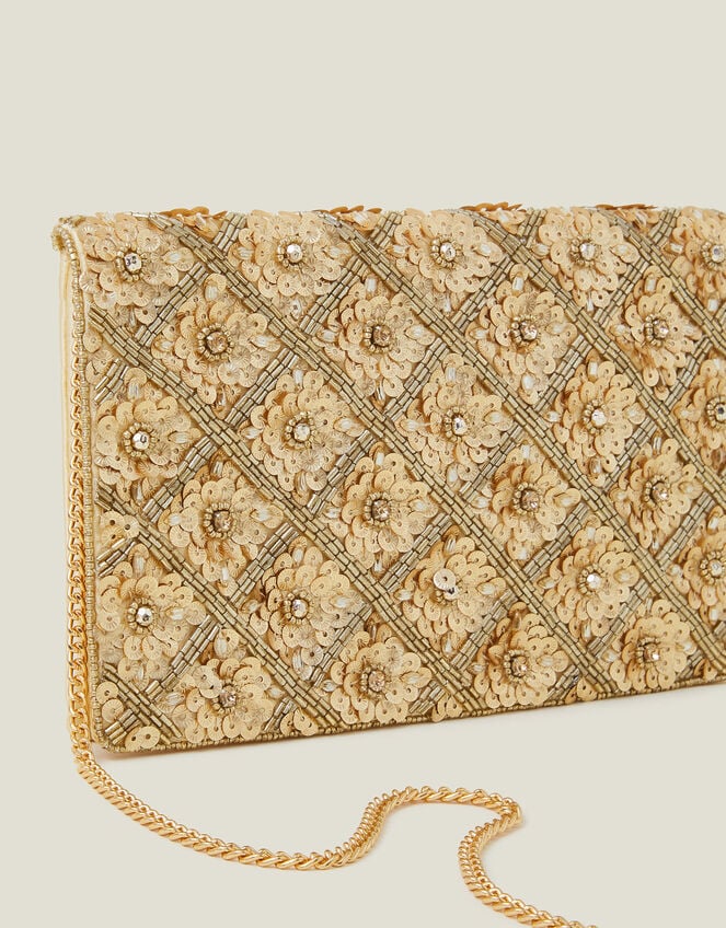 Tianna Metallic Embellished Clutch Bag, Gold (GOLD), large