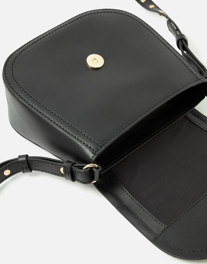 Studded Strap Leather Cross-Body Bag, Black (BLACK), large