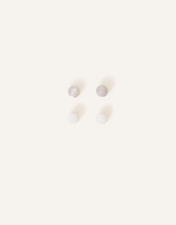 14ct Gold-Plated Pearl Stud Earrings Set of Two, , large