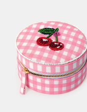 Round Cherry Gingham Jewellery Box, , large
