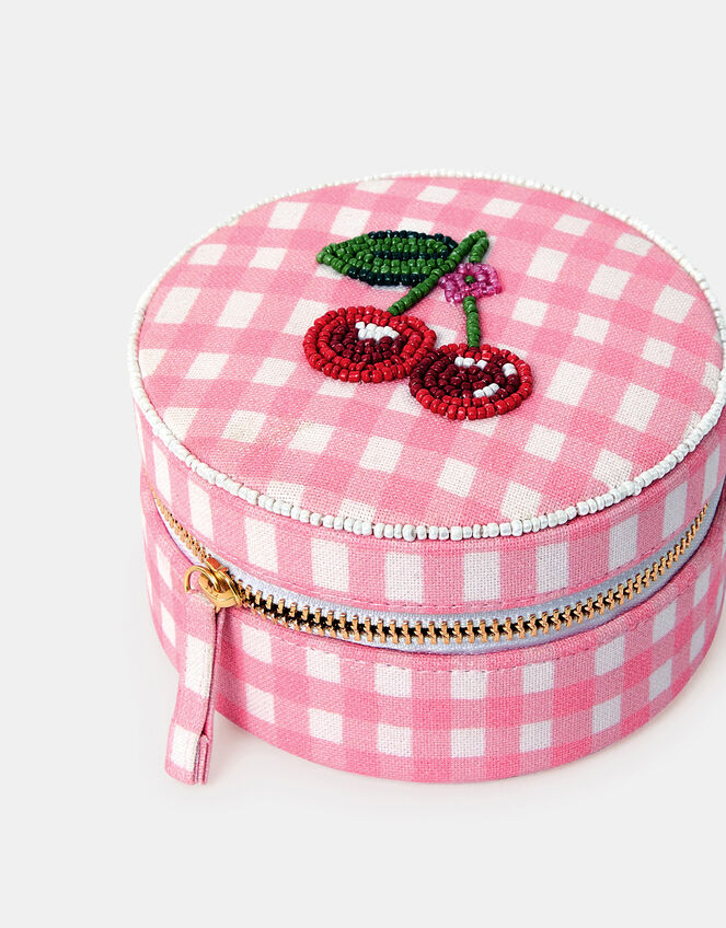Round Cherry Gingham Jewellery Box, , large
