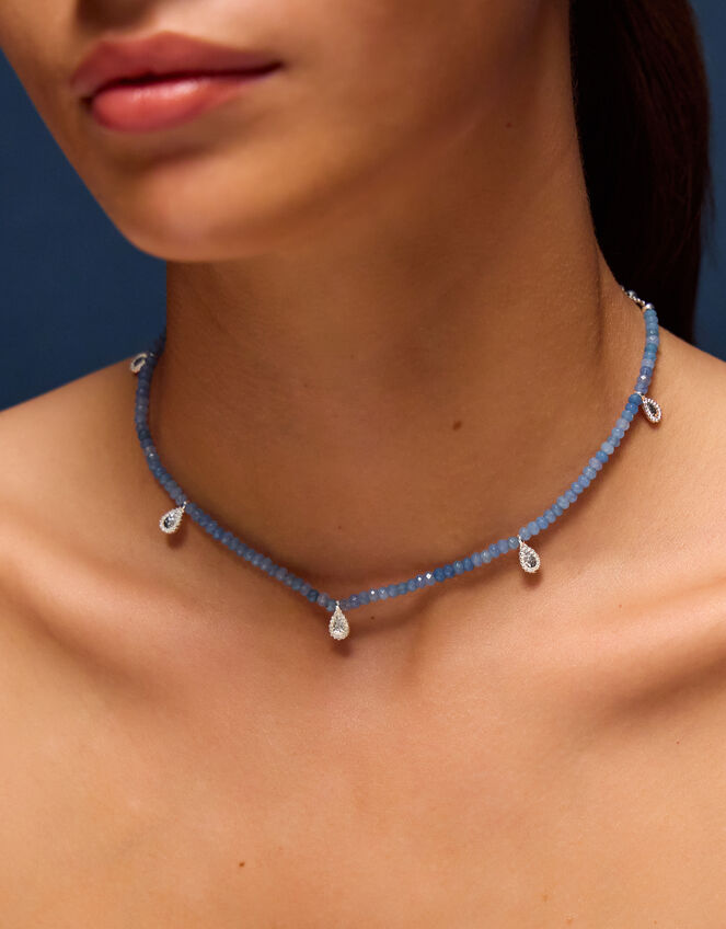 Sterling Silver-Plated Teardrop Blue Quartz Necklace, , large