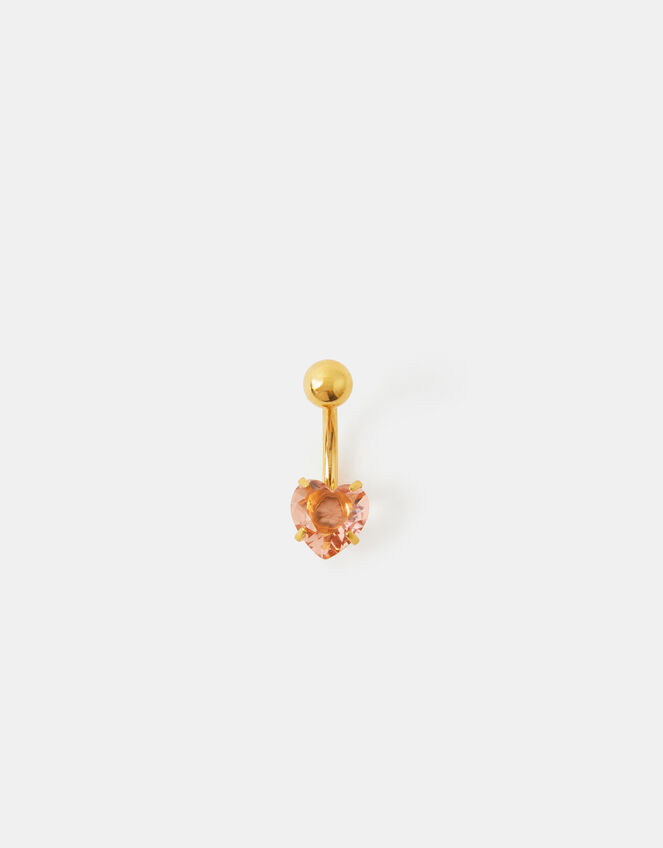 14ct Gold-Plated Surgical Steel Heart Belly Bar, , large