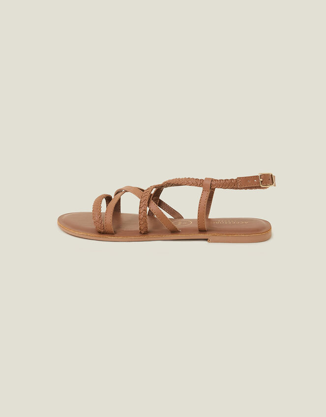 Strappy Wide Fit Leather Sandals, Tan (TAN), large