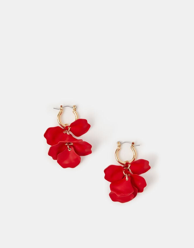 Flower Drop Hoop Earrings, , large