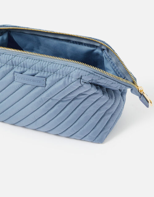 Quilted Wash Bag with Recycled Fabric, Blue (BLUE), large