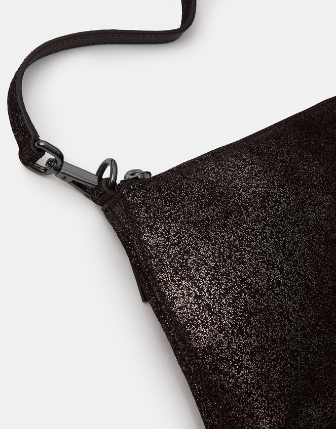Glitter Leather Crossbody Bag, Black (BLACK), large