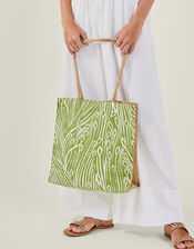 Leaf Print Jute Shopper Bag, , large