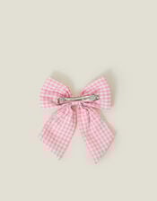 Gingham Bow Barrette Hair Clip, , large