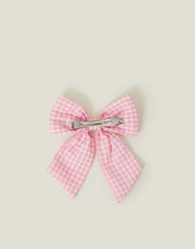 Gingham Bow Barrette Hair Clip, , large