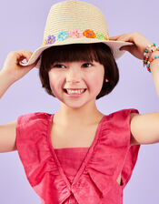 Girls Flower Trilby, Natural (NATURAL), large