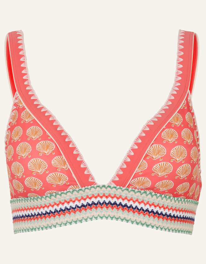 Shell Print Elastic Trim Bikini Top, Orange (CORAL), large