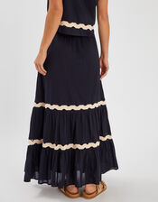 Ric Rac Tiered Maxi Skirt, Black (BLACK), large