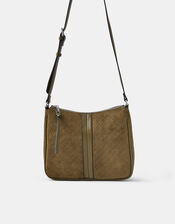 Embossed Faux Suede Crossbody Bag, Green (KHAKI), large