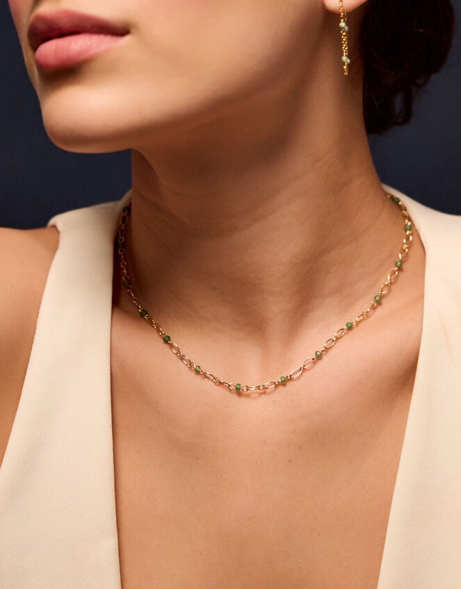 14ct Gold-Plated Aventurine Paperclip Necklace, , large