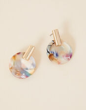 Brushed Metal Resin Disc Stud Earrings, , large