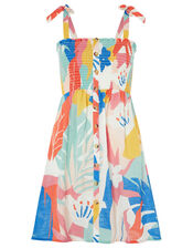 Palm Print Dress in Pure Cotton, Multi (PASTEL-MULTI), large