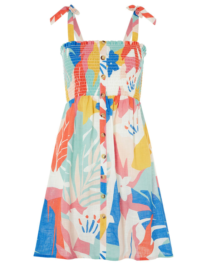 Palm Print Dress in Pure Cotton, Multi (PASTEL-MULTI), large