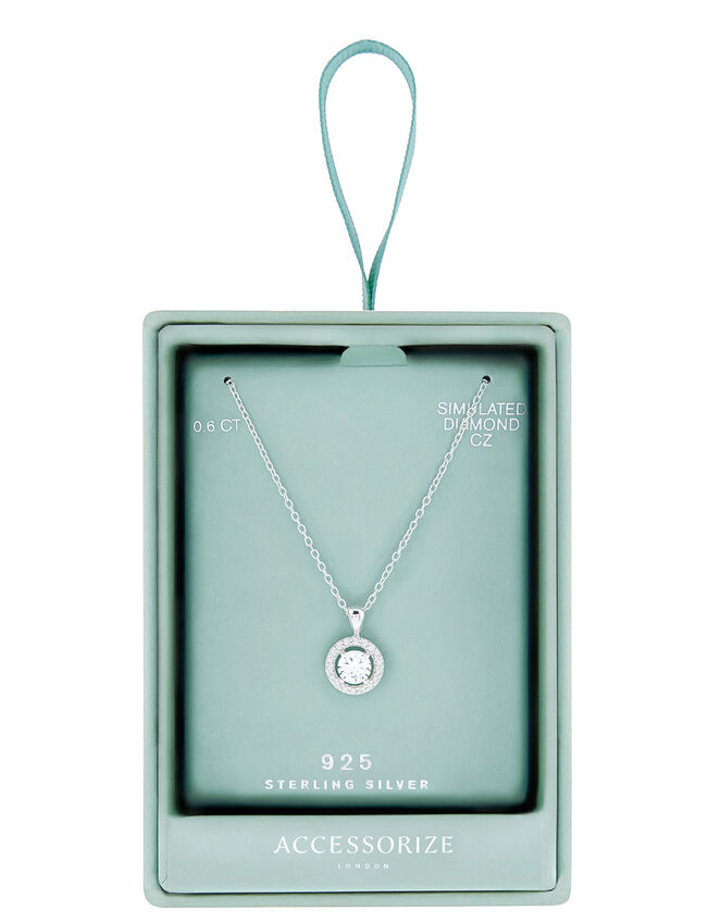 Sterling Silver Sparkle Halo Pendant Necklace, , large