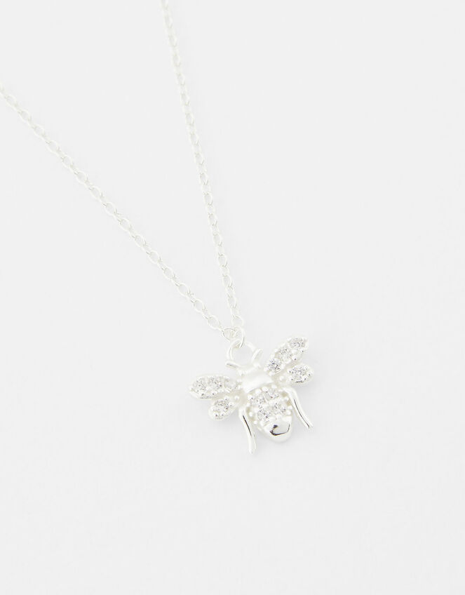Sterling Silver Sparkle Bee Necklace, , large