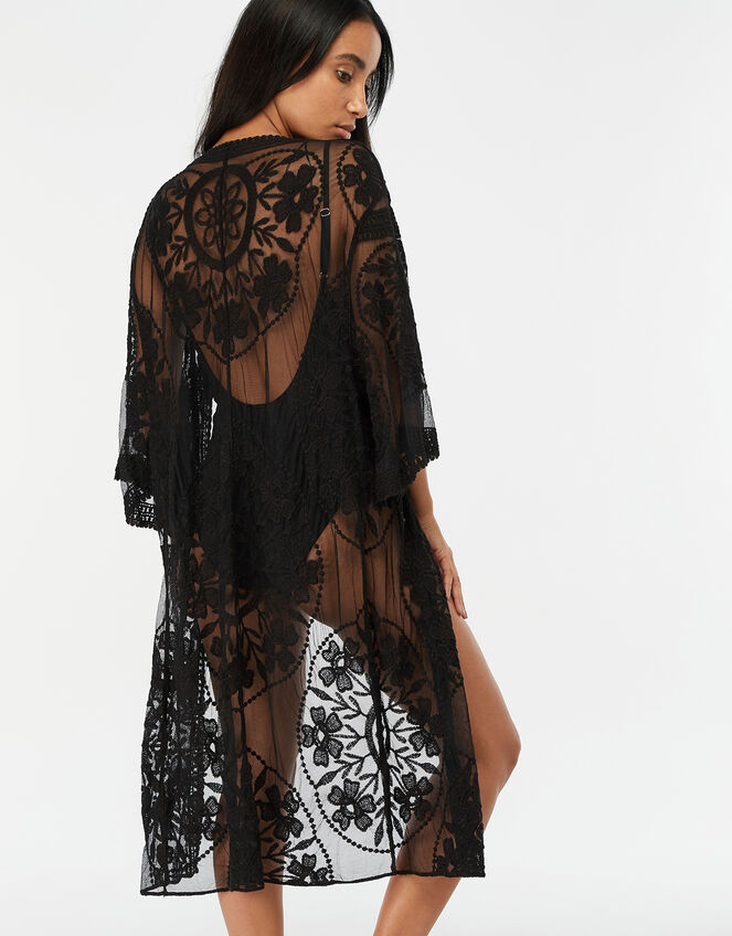 Jaki Long Lace Kimono, Black (BLACK), large