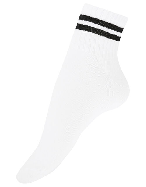 Sporty Stripe Varsity Ankle Socks, White (WHITE), large