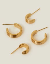 2-Pack 14ct Gold-Plated Stainless Steel Huggie Hoops, , large