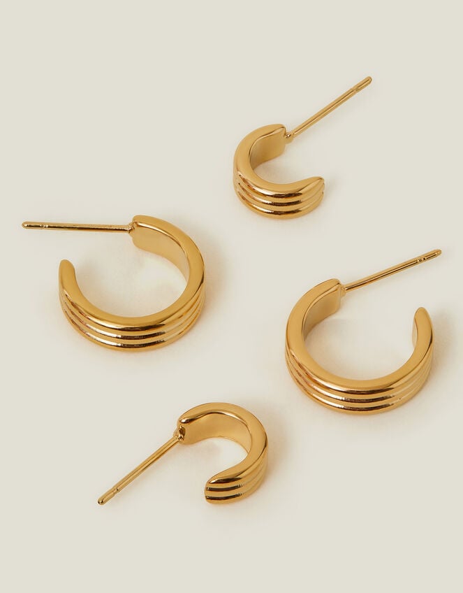 2-Pack 14ct Gold-Plated Stainless Steel Huggie Hoops, , large