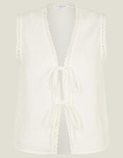 Tie-Front Crinkle Waistcoat, White (WHITE), large