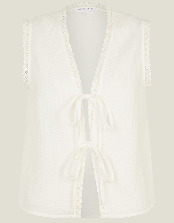 Tie-Front Crinkle Waistcoat, White (WHITE), large