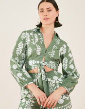 Ornamental Tie Front Shirt, Green (KHAKI), large