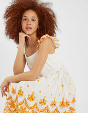 Broderie Frilly Sleeve Maxi Dress, White (WHITE), large