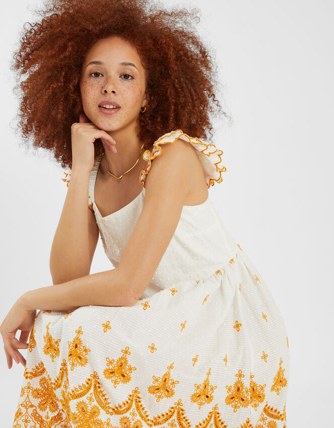 Broderie Frilly Sleeve Maxi Dress, White (WHITE), large
