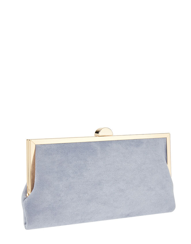 Suedette Clipframe Clutch Bag, Blue (BLUE), large