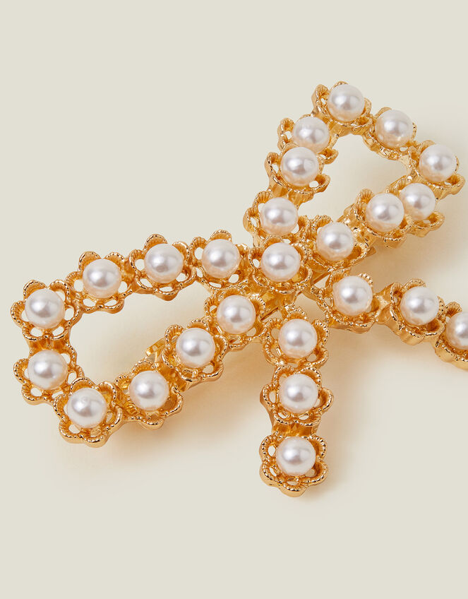 Girls Pearly Bow Hair Barrette, , large