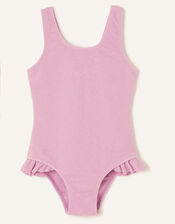Kids Ruffle Hem Textured Swimsuit, Purple (LILAC), large