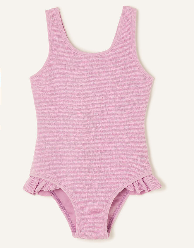 Kids Ruffle Hem Textured Swimsuit, Purple (LILAC), large