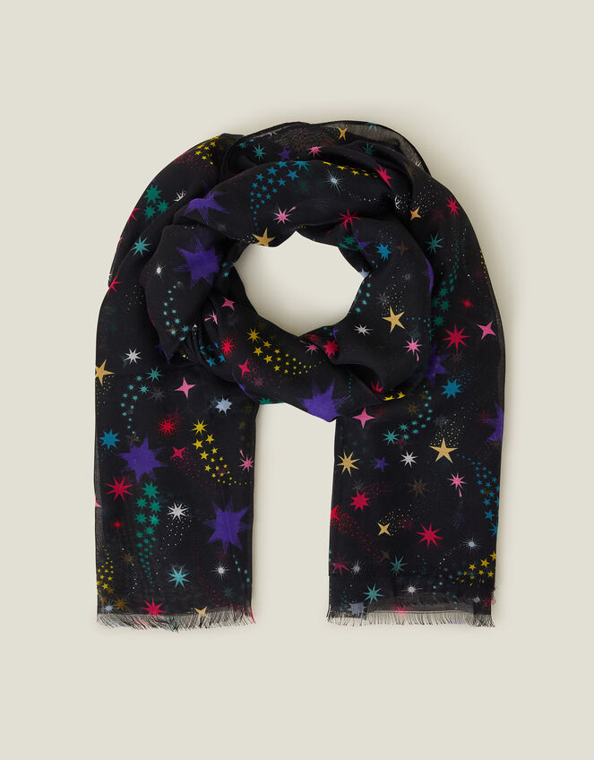 Multicolour Star Print Scarf, , large