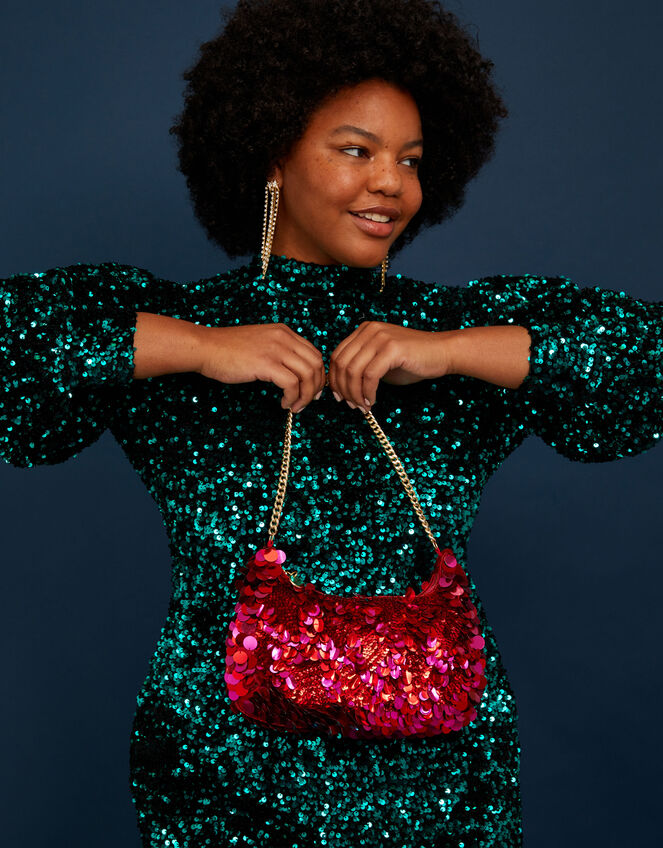 Sequin Chain Shoulder Bag, , large