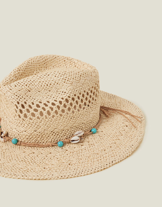 Shell Beaded Straw Stetson Hat, , large