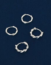 2-Pack Sterling Silver-Plated Twist Huggie Hoop Earrings, , large
