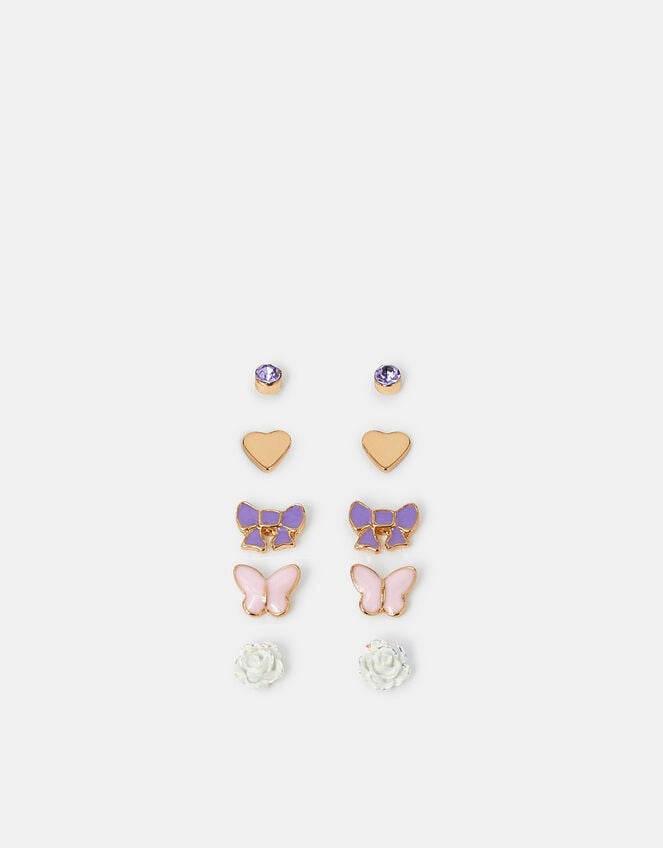 5-Pack Girls Butterfly Bow Stud Earrings, , large