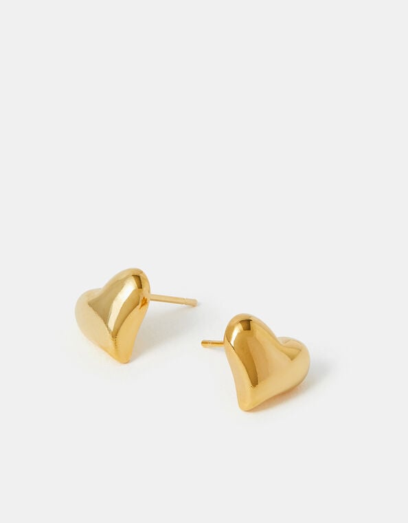 14ct Gold-Plated Heart Stud Earrings, , large