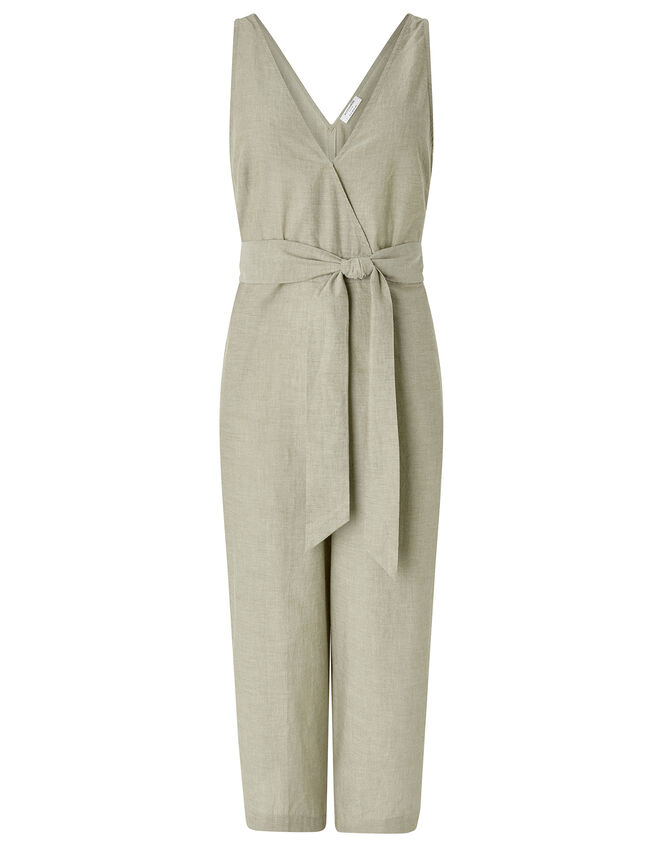 Tie Belt Jumpsuit, Green (KHAKI), large