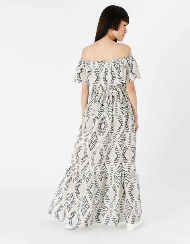 Aztec Bardot Maxi Dress , Black (BLACK WHITE), large